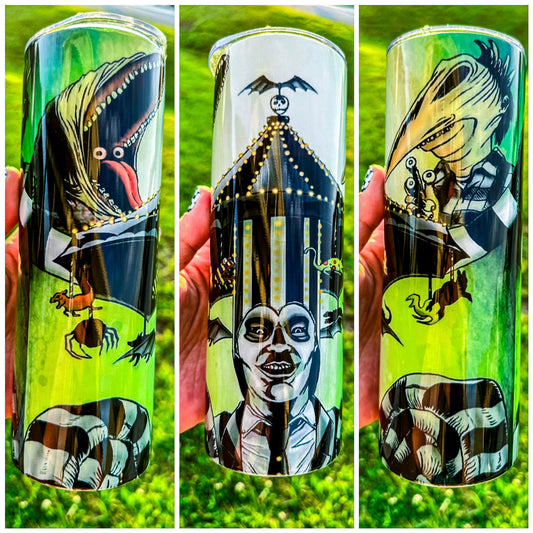 FAST shipping! BETTLEJUICE BETTLEJUICE! 20 oz Skinny Tumber! Lydia Deetz, Sandworm, Spooky, Horror and Unique!! Limted Edition!